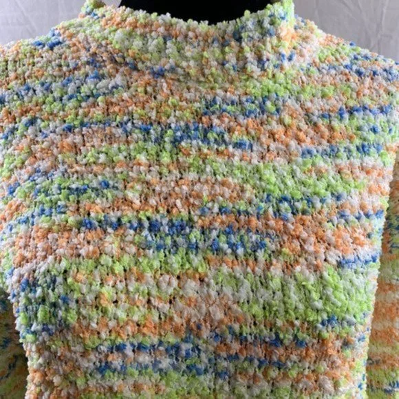 Striped Pattern Popcorn Knit Drop Shoulder Sweater - Picture 2 of 3